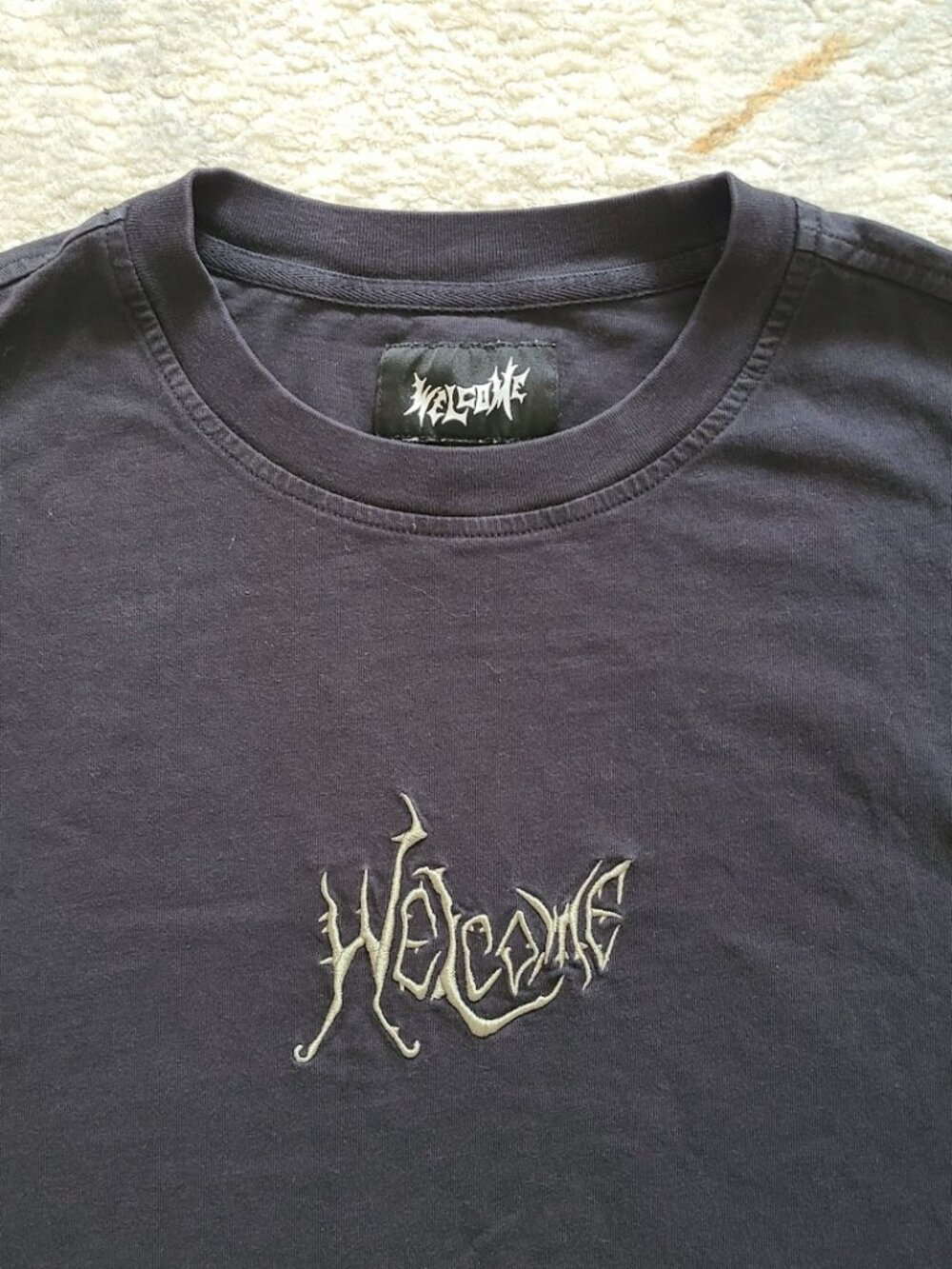 Welcome Skateboards Spine Black T-Shirt Men's Large Embroidered Logo